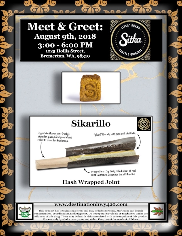 Meet the Sitka team this Thursday. Try out some of their famous dry sift hash, Co2 oil, or infused joints at discounted prices, for a limited time only. Visit us in East Bremerton for top quality marijuana products at low prices.