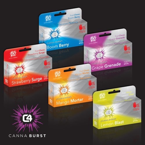 C4 Canna Burst marijuana infused edibles are available at Destination HWY 420 in East Bremerton. Great flavors available such as Berry Bomb, Grape Grenade, Lemon Blast, Mango Mortar, and Strawberry Surge. These edibles are available in THC or CBD, and Indica, Sativa, or Hybrid.